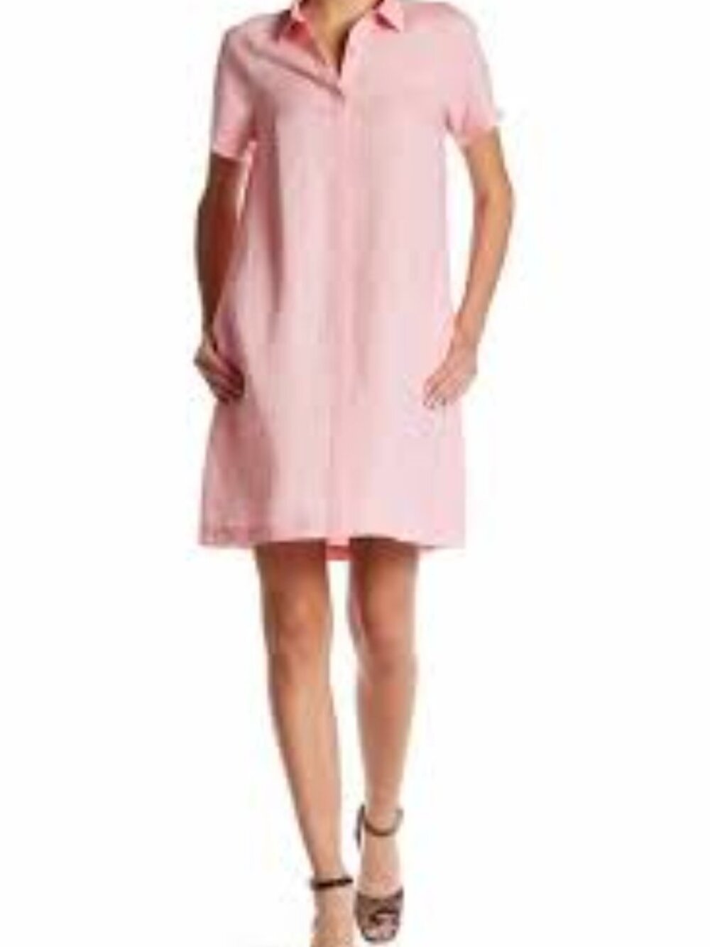 Lafayette 148 NY Linen Collared Shirt Dress, Bellini Pink - Size Large Petite